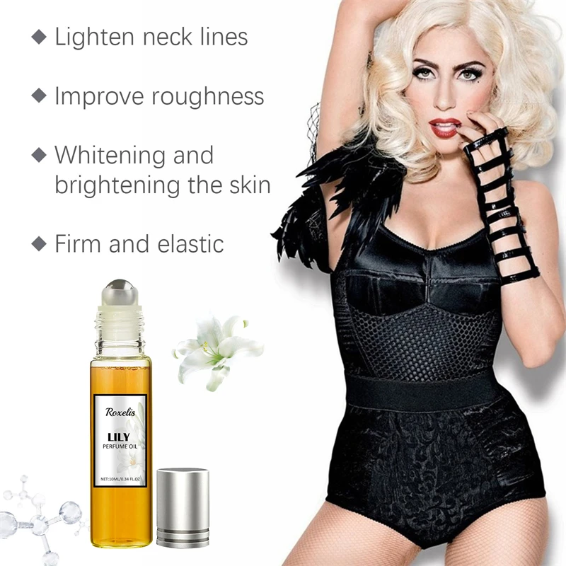 Roxelis 10ml roll on perfume neck line lightening skin whitening brightening firming smoothing perfume oil roll on bottle