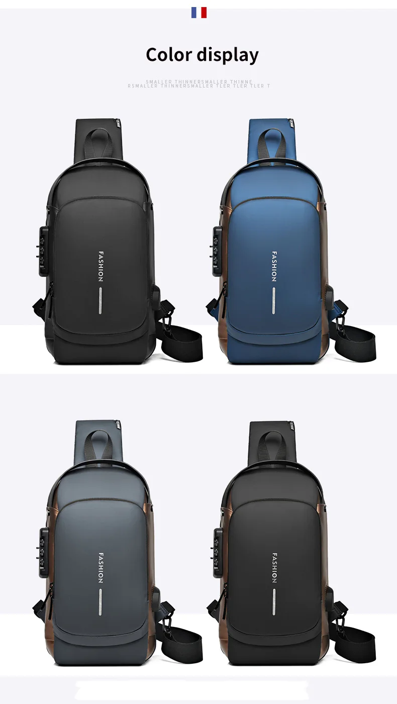 Wholesale 2024 Fashion Waterproof USB Men Cross body Sling Bag Men Chest Shoulder Bag For Men Anti theft Shoulder Sling bag