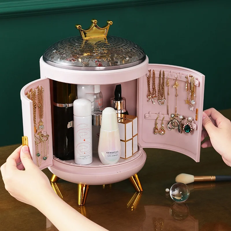 Crown jewelry storage box anti oxidation Ring Necklace Earring Display Rack dust-proof large capacity rotatable box