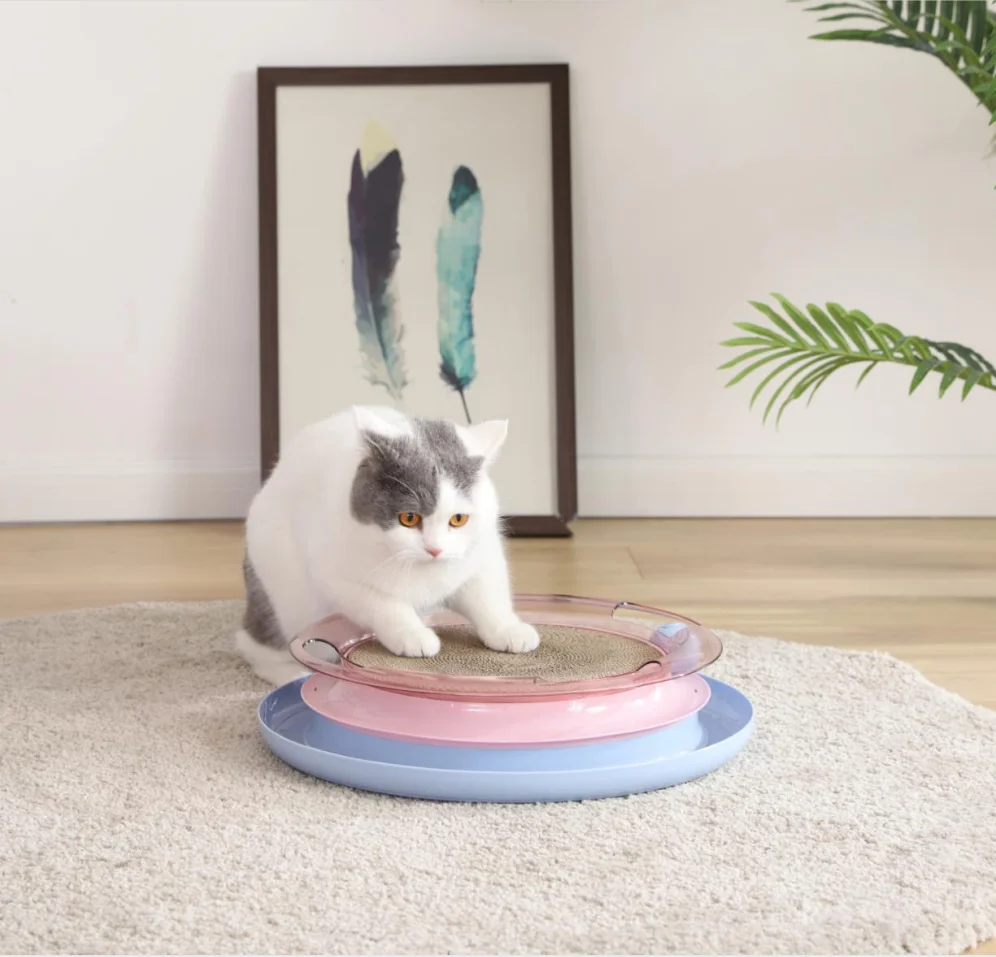 3 In 1 Cat Scratcher Toy Trackball Tower Scratch Pad Replaceable Cat Cardboard Corrugated Board