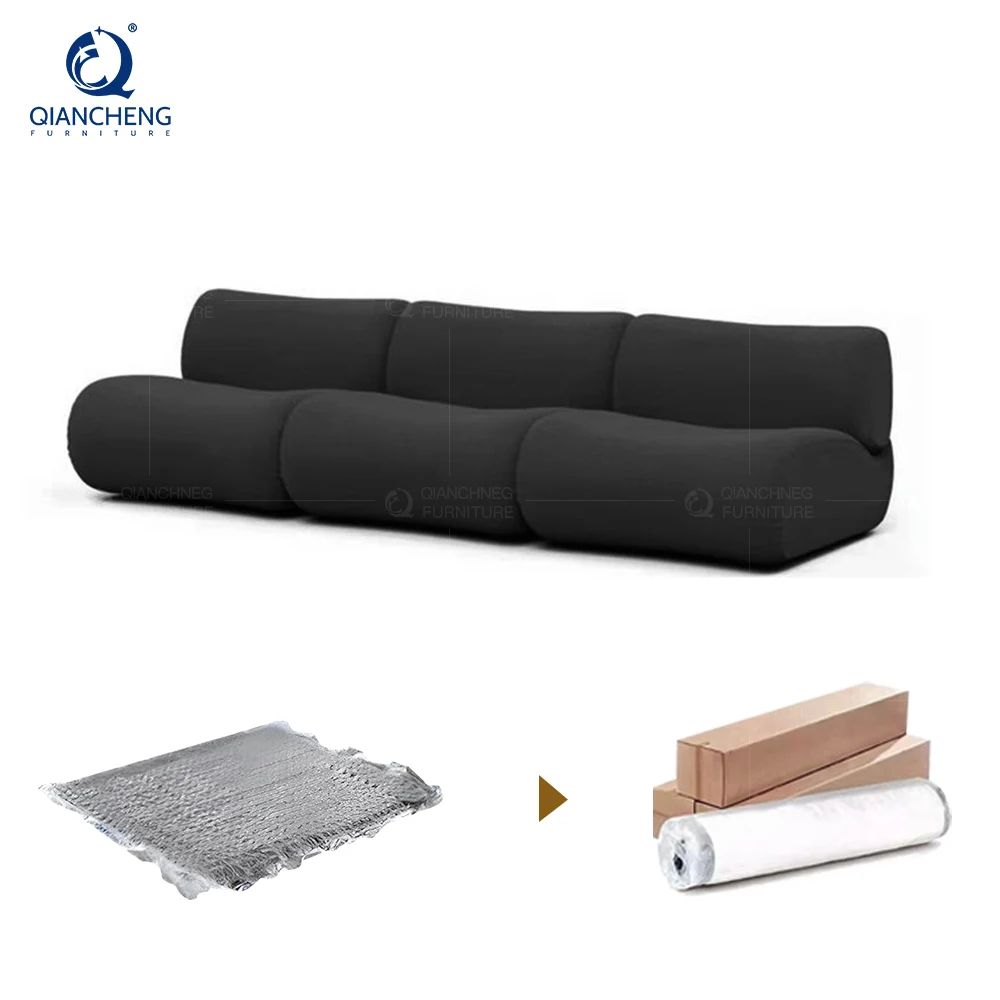 foshan elegant black compressed spongy compress curved corner sofa with stool set 7 seater for modern living room furniture