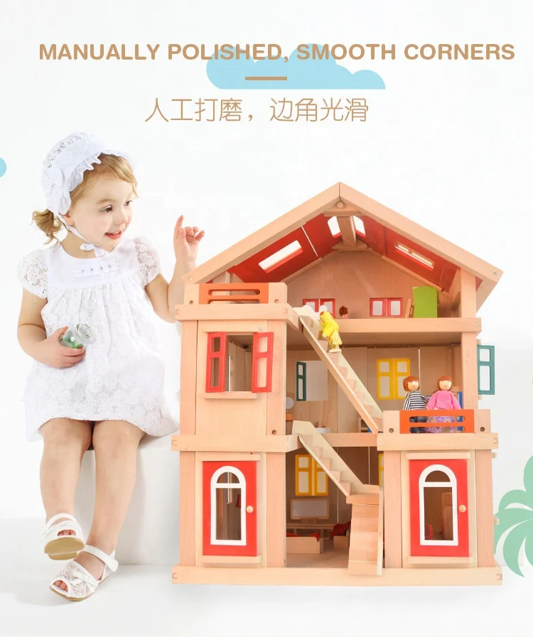 Children handmade Big Castle kids diy Wooden big doll house