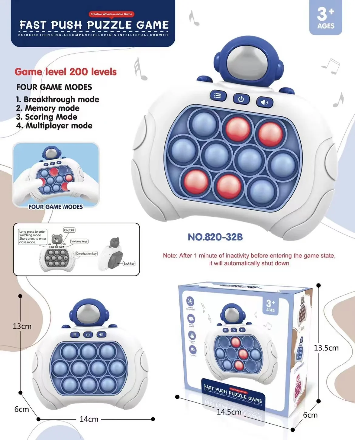 Decompression 4 Modes Anti Stress Relief Children Handheld Puzzle Memory Light Up Electronic Fast Quick Push Pop Game Fidget Toy