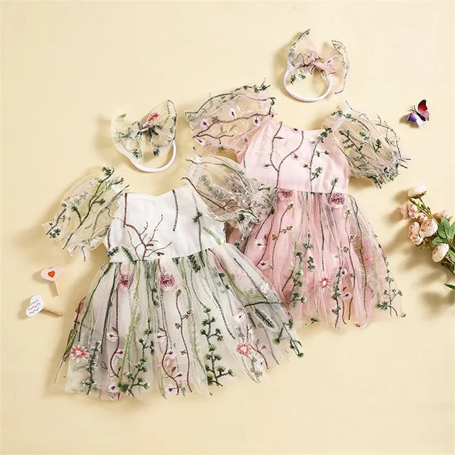 1 Pcs Private Label Floral Polyester Romper Summer Newborn Infant Toddler Clothes Puff Sleeve Tutu Baby Girls Bodysuit
