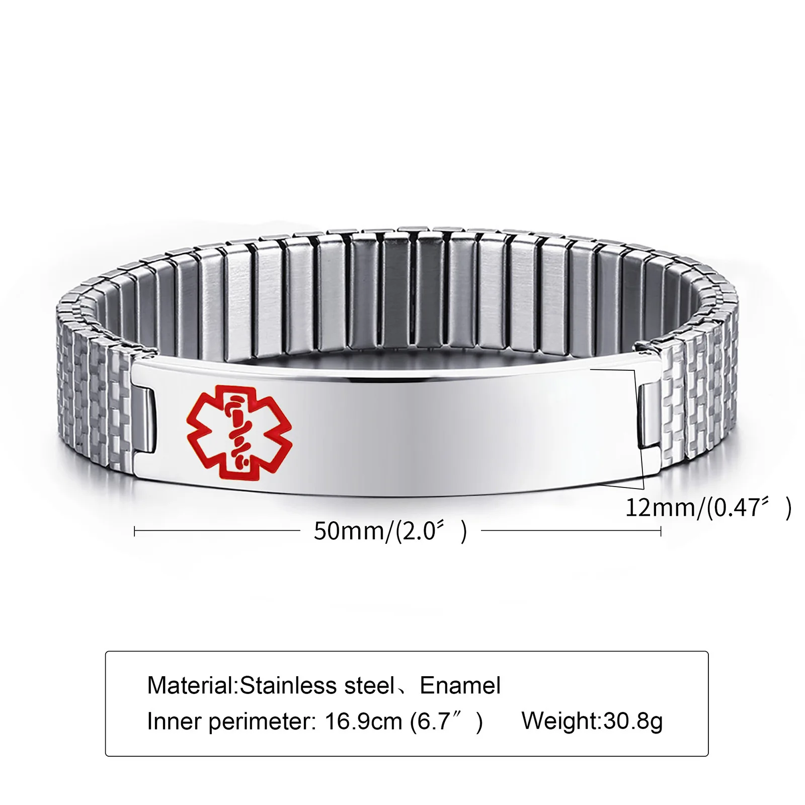Wholesale stainless steel can custom Expanding Magnetic Medical logo ID Elastic Bracelet
