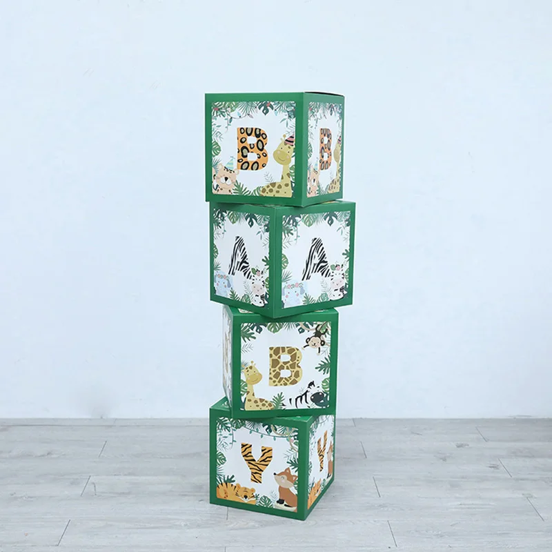 Green Balloon Box Surprise Baby Jungle Animal Theme Letter Box Baby Shower Birthday