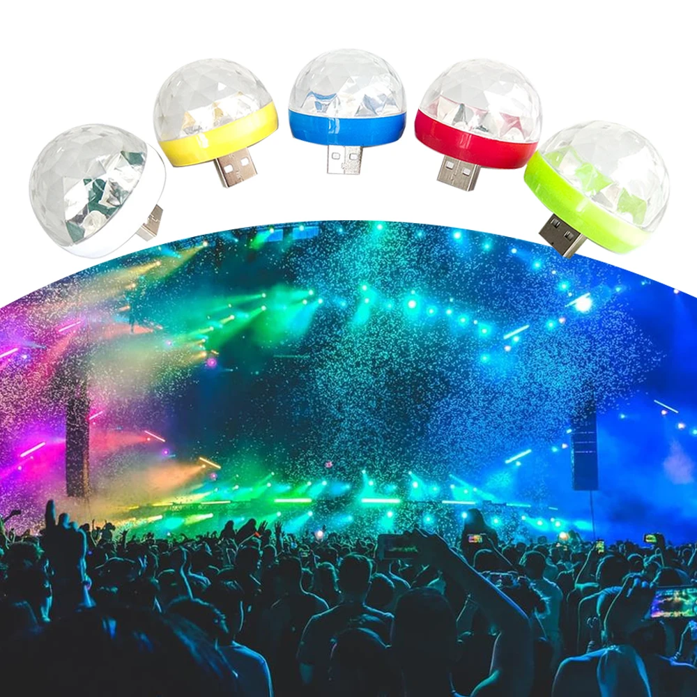 Mini USB LED Party Lights Portable Sound Control Magic Ball 3W Mini Colorful DJ Magic Disco Stage Lights for Mobile