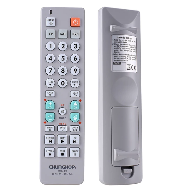 SAT DVD TV 3 в 1 пульт дистанционного управления UR130 большие кнопки смарт-универсальный пульт дистанционного управления ТВ