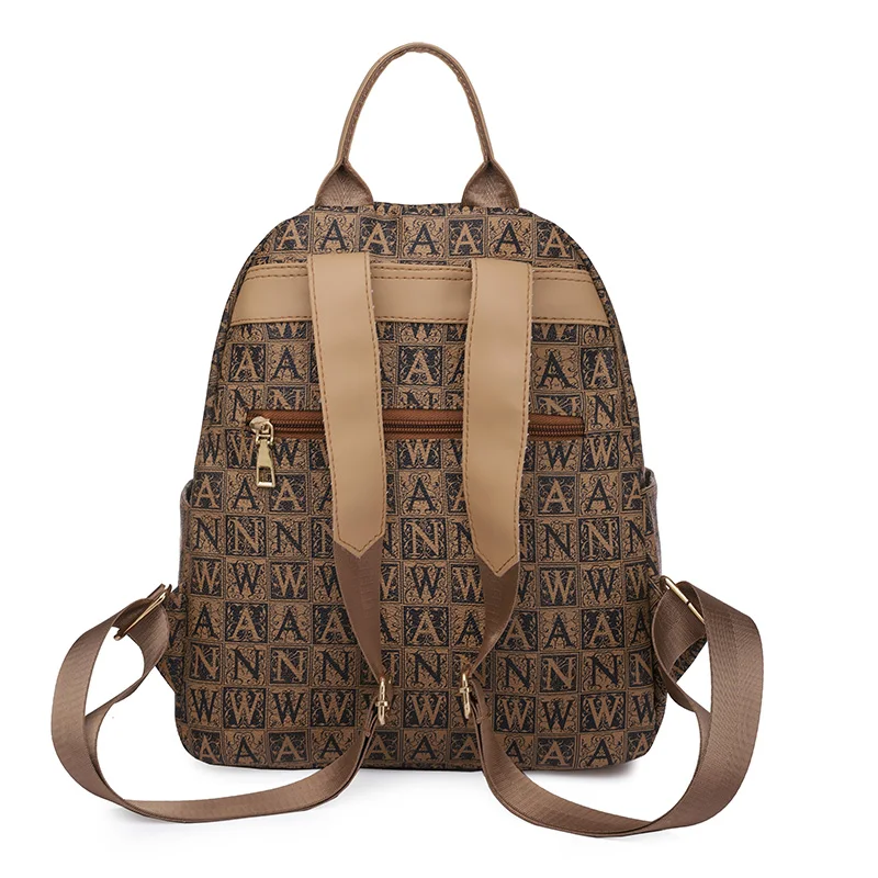 Wholesale leisure ladies pu leather girls backpack fashion allover printing letters leather backpacks for ladies