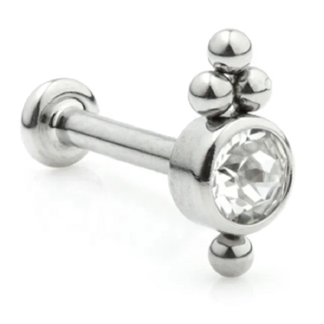 316L Stainless Steel Internally Threaded Cluster 4 Stones Body Piercing Lip Labret Helix Daith Tragus Earring Jewelry