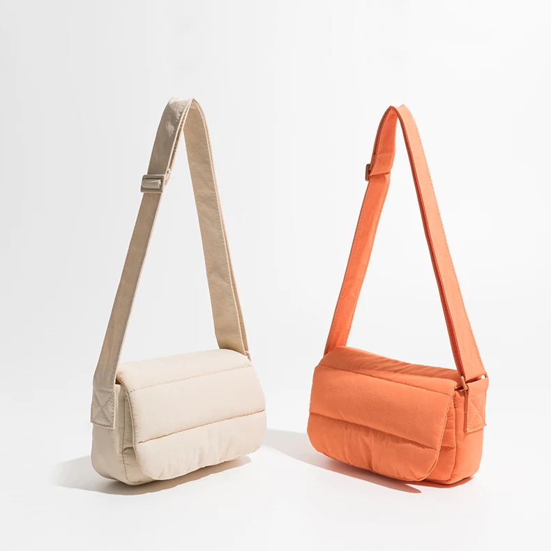 Singapore trendy nylon crossbody bag single shoulder small square bag casual lightweight puffer small sling bags for women