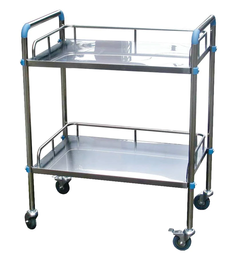 Mobile Medical Stainless Steel Movable Emergency Patient Dismantle 2 Shelf Assembled Medicine Trolley Cart For Hospital Clinic