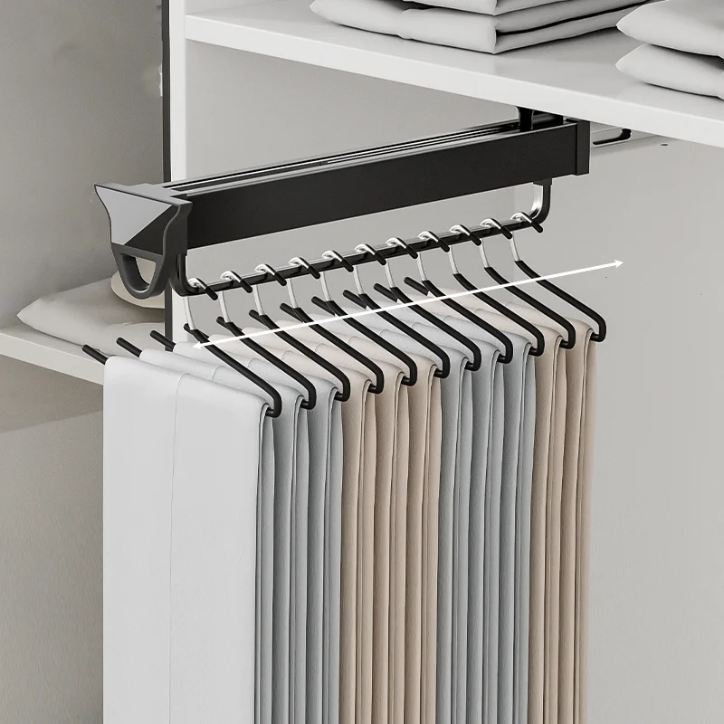 High Quality Wardrobe Storage Rack For Hotel Home Top Mounting With Rod Pull-Out Metal Clothing Rack