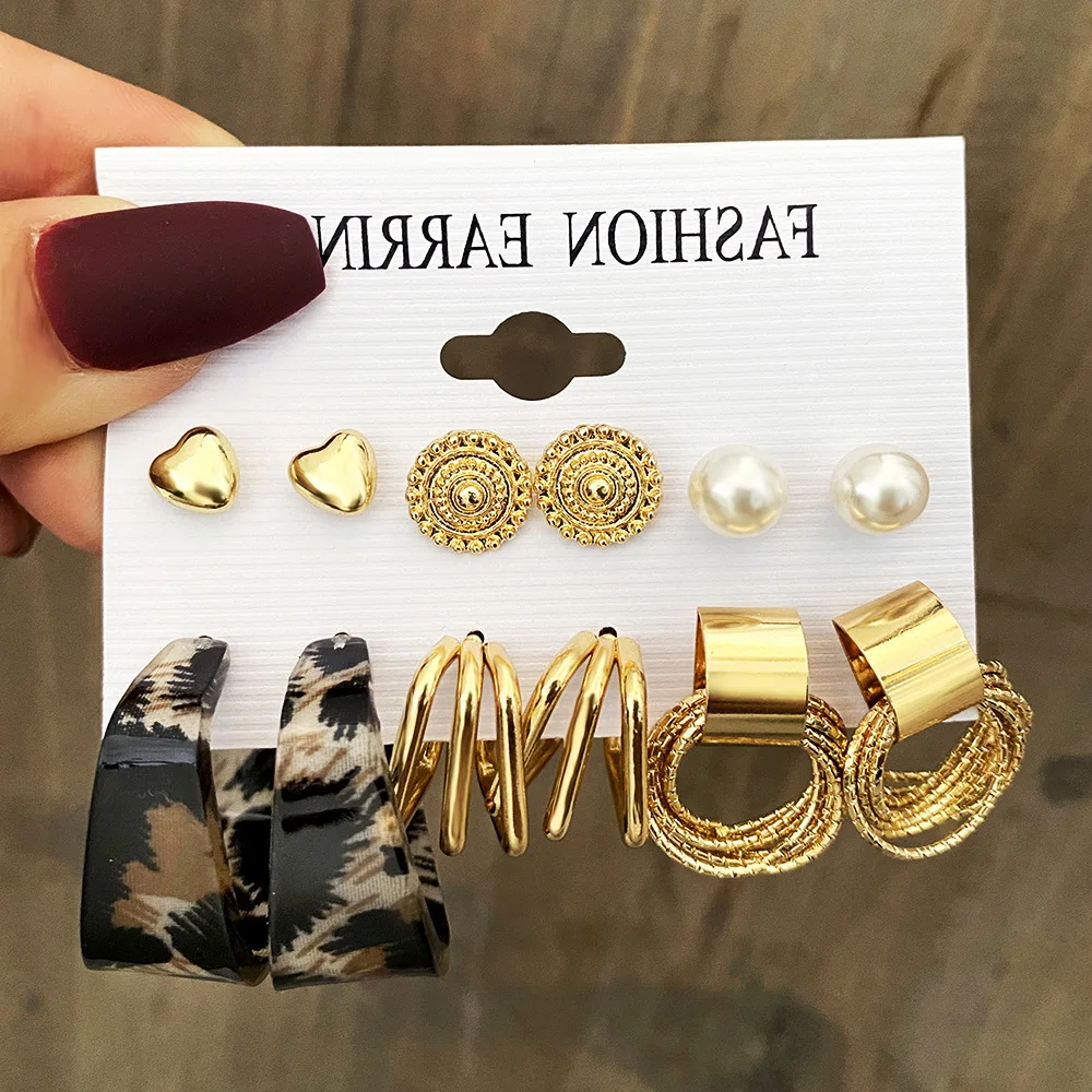 Trendy Gold Metal Earrings Set For Women Fashion Geometric Pearl Circle Drop Earrings 2022 Trend Set of Earrings Jewelry