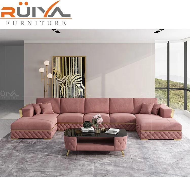 High quality Premium green holland velvet sofa, velvet corner sofa l shape