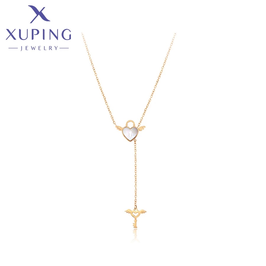 T000685728 Xuping ювелирные изделия Модные простые элегантные розовое золото любовь кристалл плюс Купидон ключ кисточка из нержавеющей стали ожерелье