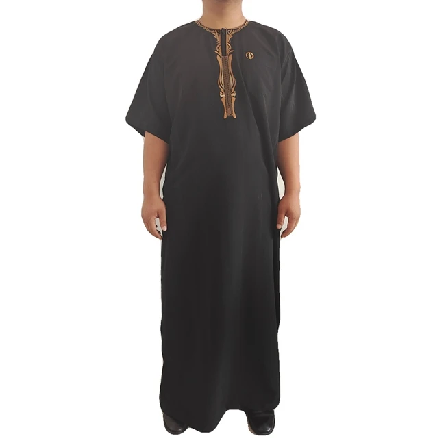 
Pure Color Muslim Men Praying Ramadan Embroidery Fashion Men Robe 