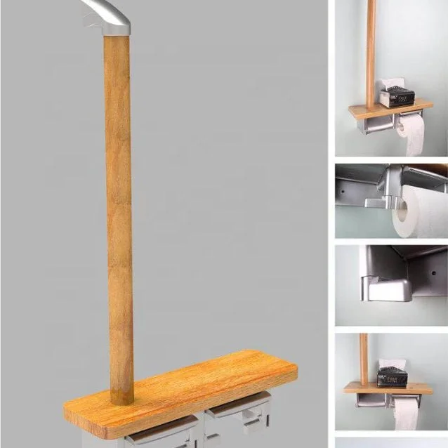 Home Decorative Toilet Bamboo Tissue Handrail and Solid wood Grab Bar with Zinc Alloy Bracket And ABS Tissue Box