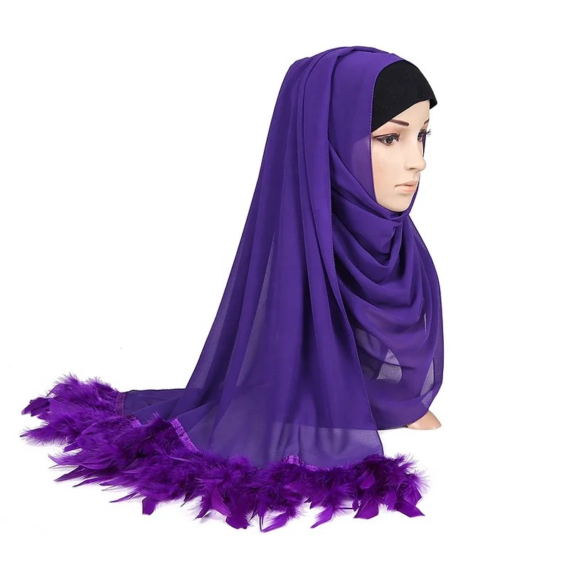 2020 New Design Feather Chiffon Hijab for Muslim Diamond Scarf Feather Tassel Women Shawl Long Scarf Shawl Wholesale