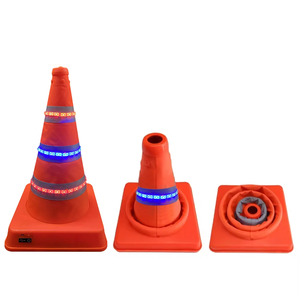 Waterproof Portable Retractable LED Traffic Cone Traffic Facility Reflective Led Light Collapsible Traffic Cone