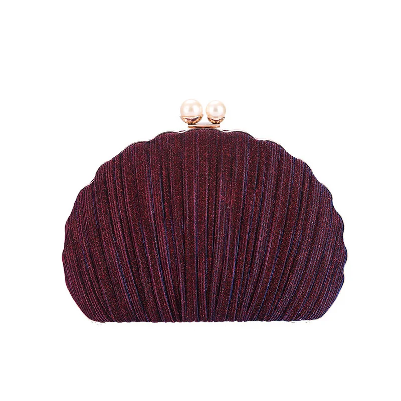 Burgundy Glitter Pearl Shell Evening Bag For Wedding And Party Bag For Women Clutch Bag Pochette Femme Large Handbags