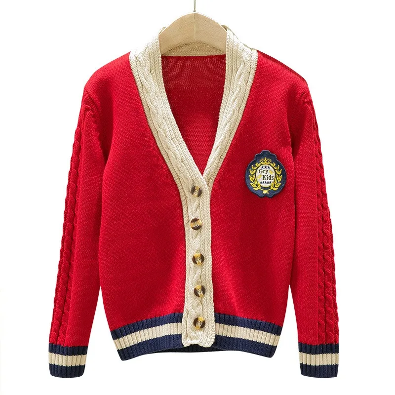 Wholesale Oem Service Long Sleeve Striped School Uniform Cardigan With 2 Pockets