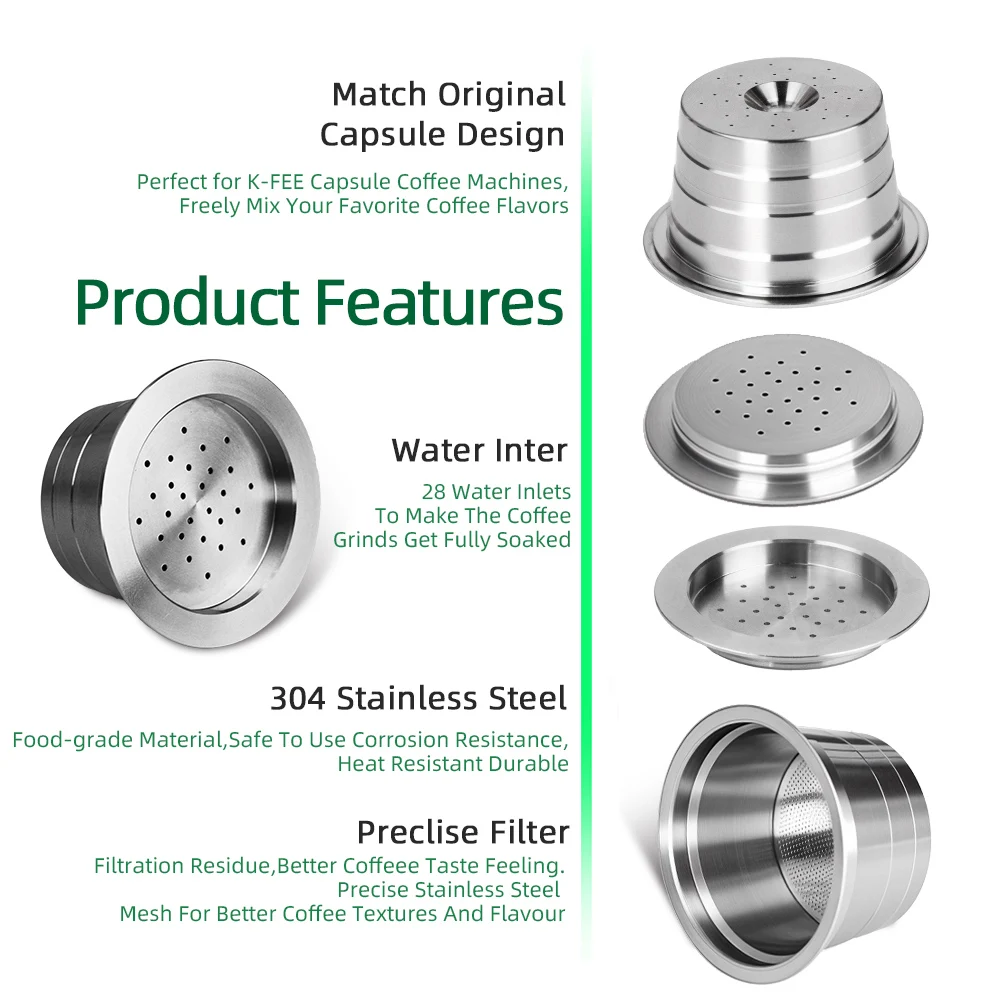 1Pod 1Tamper Wareset Wholesale Price Stainless Steel Reusable Coffee Capsule Pods Compatible with K Fee Brewers