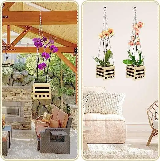 Customized wholesale wooden condole orchid flower pot indoor and outdoor flower pot square basket hanging flower pot