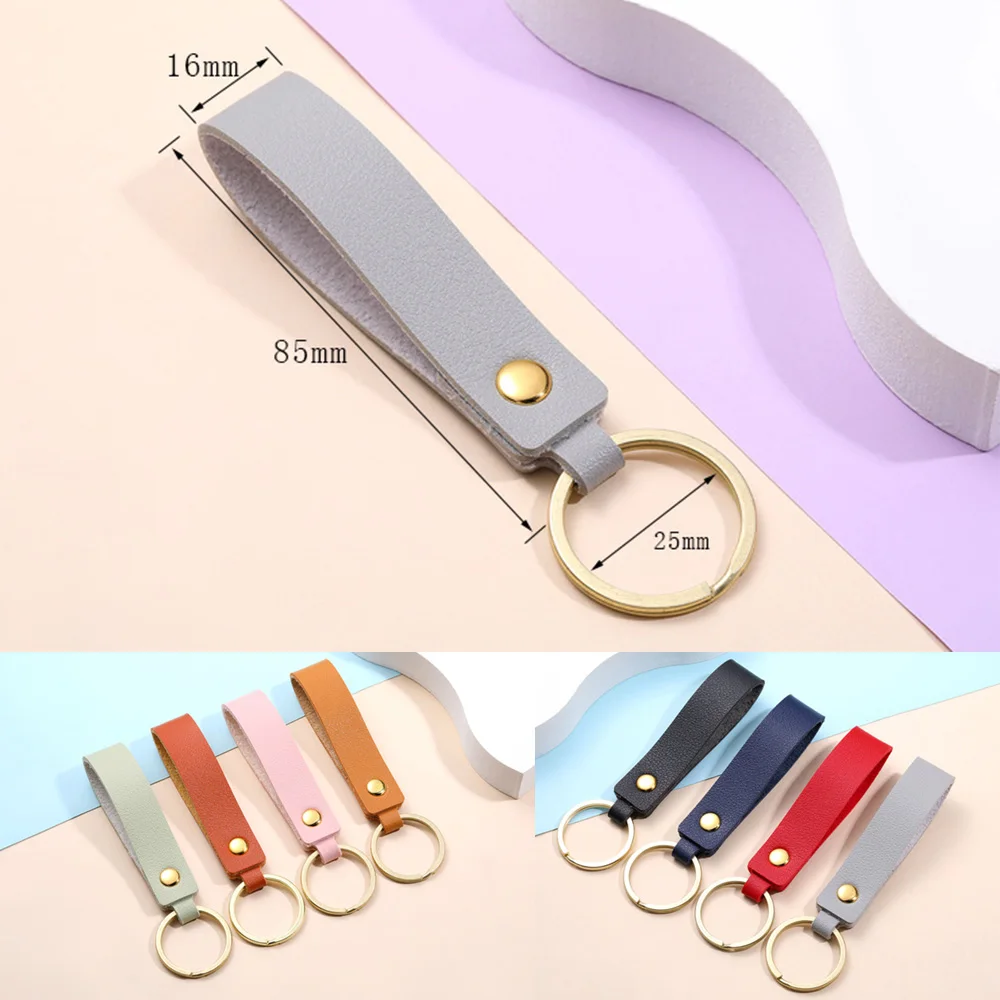 Blank PU Leather Car Key Ring For Women & Men Keychain Key Rings Leather Key Fob Chain Ring Keychains