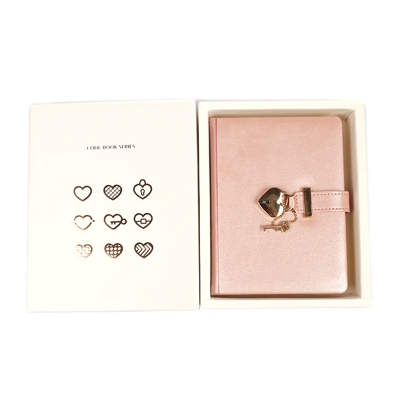 Personal Diary Gift Set Heart Shaped PU Leather Cover Combination Diary With Locks And Key
