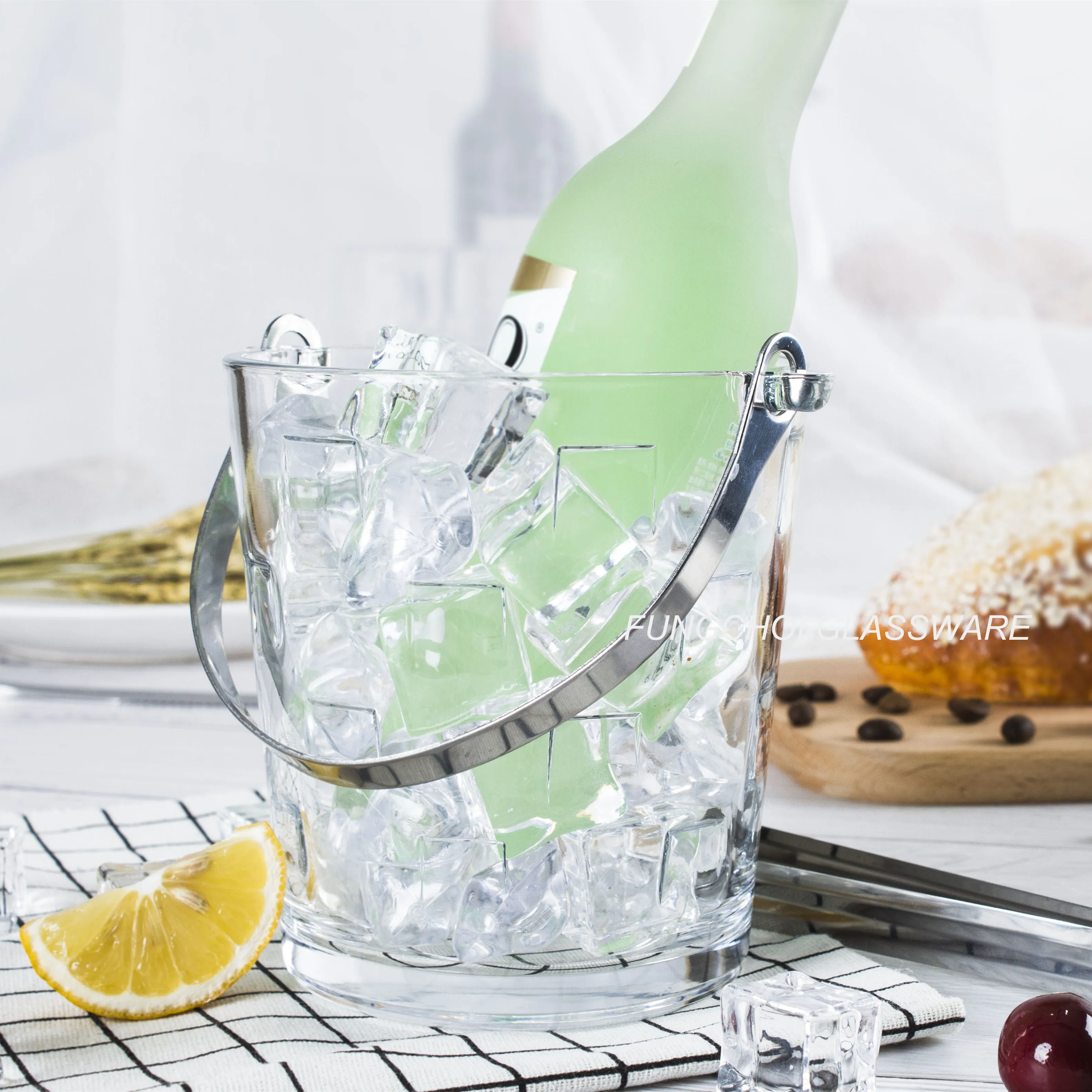 850ML transparent ice glass wine bucket summer ice bucket round glass ice bucket for beer bottle