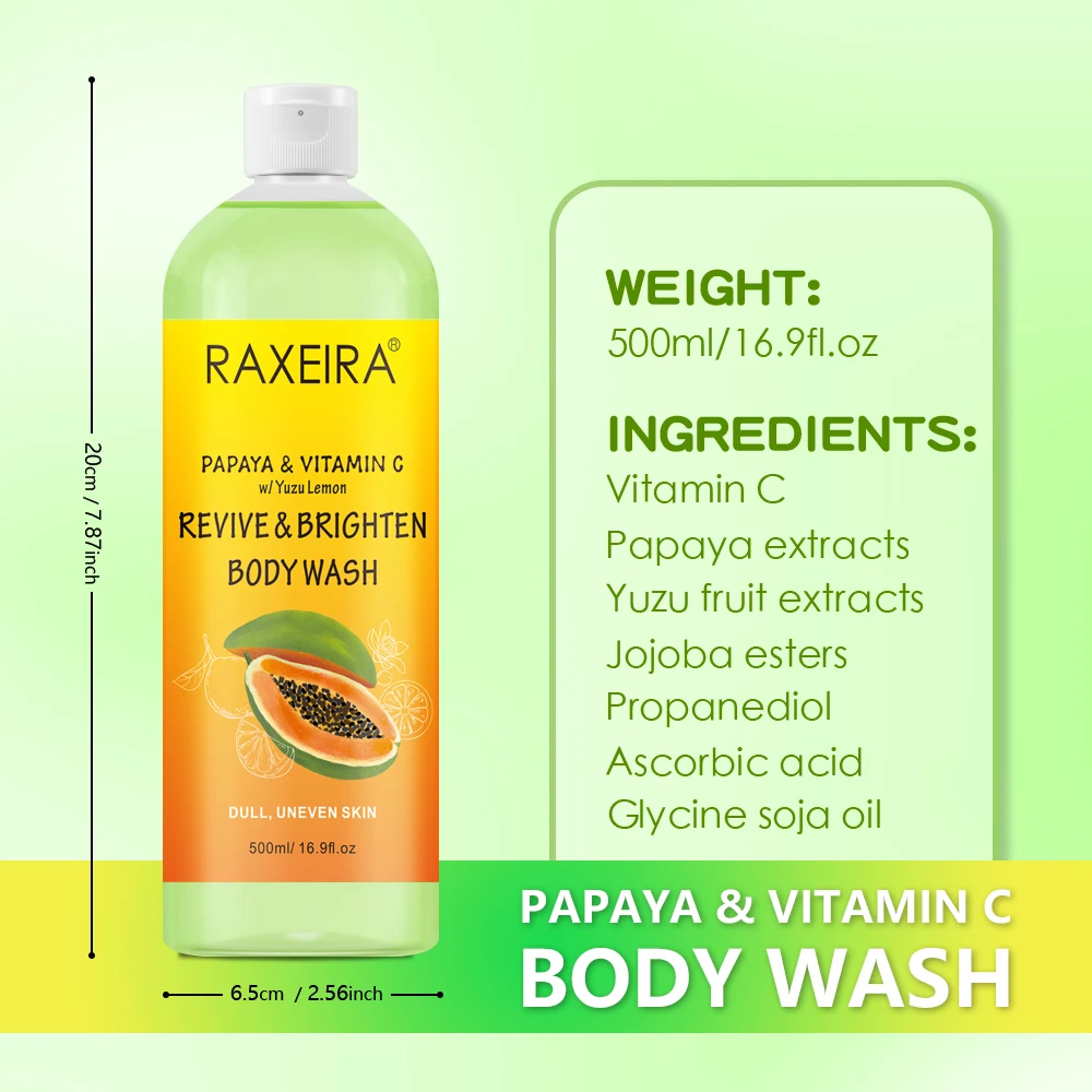 Hot Selling Private Label Papaya Organic Vitamin C Shower Gel Moisturizing Lighten Skin Body Wash Whitening Bath Soap
