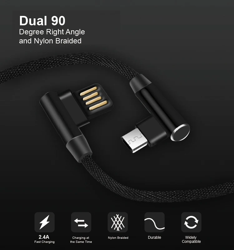 
Dual Mini 90 Degree Right Angle And Nylon Braided Micro Type-c 8-pin Usb Cable 