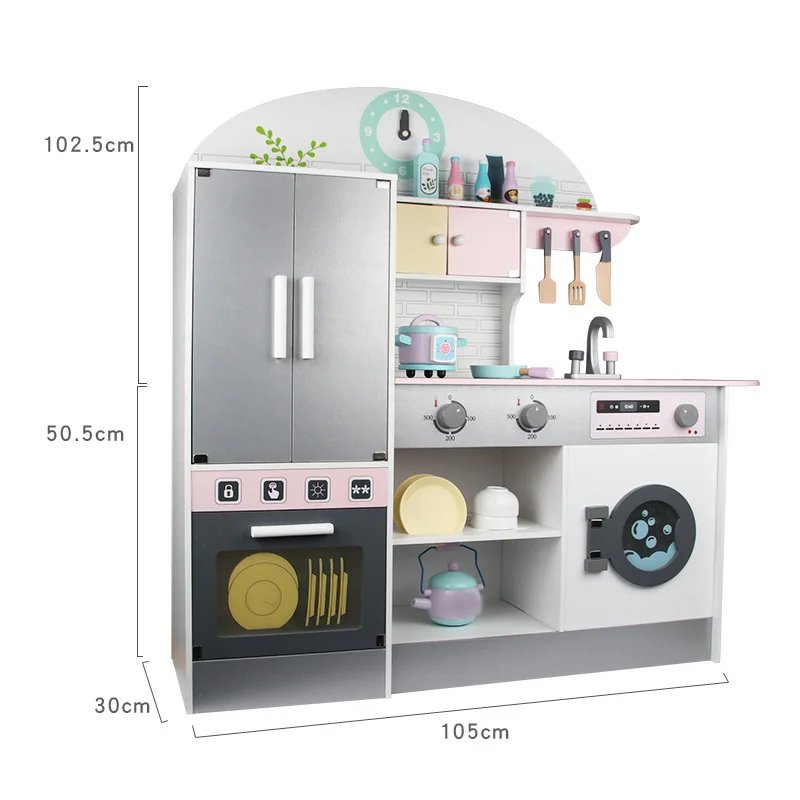 Hot Sale Best Quality Kitchen Set Children Cook Simulation Kitchen Refrigerator Stove Kitchen Educational Toys for Children Wood