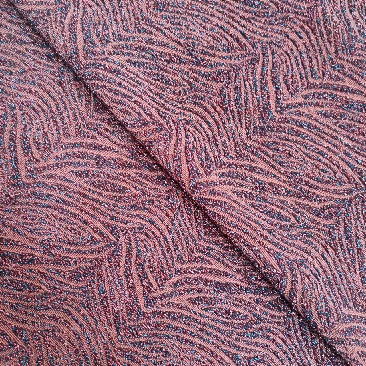 Factory Wholesale Custom Stretch Knitted Plain Dyed Women Garment Abaya Metallic Lurex Jacquard Fabric for Clothing