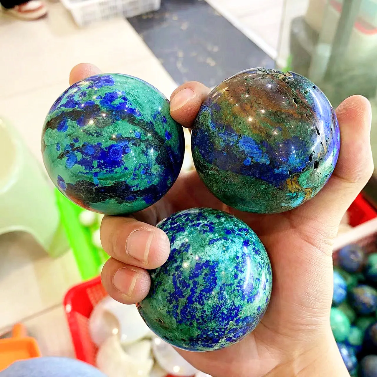 Natural Energy Crystal Mineral Blue Malachite Sphere Polished Azurite Ball for Healing Decorate