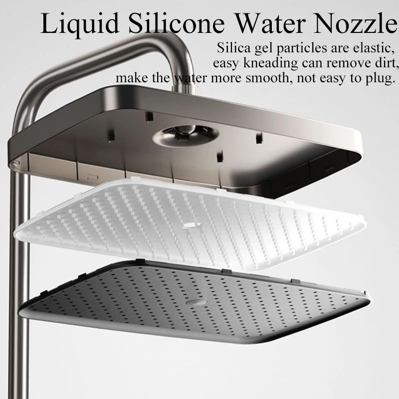 Tiktok Hot Gun Gray Intelligent Piano Digital Display Faucet Shower Rainfall System Set Hot Cold Tap Shower Set