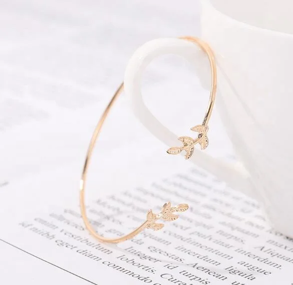 China Charming Women Accessories Silver Color Leaf Leaves Alloy Ladies Bangle Bracelet Armband
