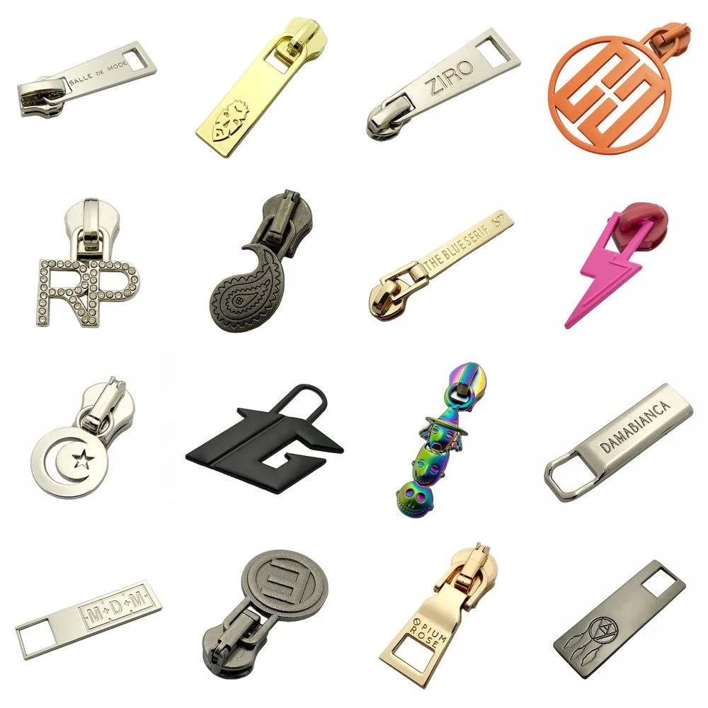Factory wholesale custom engraving zip zipper puller and slider for dress