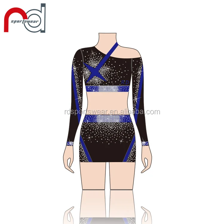 Newest custom made long sleeve cheerleading costume spandex AB rhinestones all star cheer uniforms
