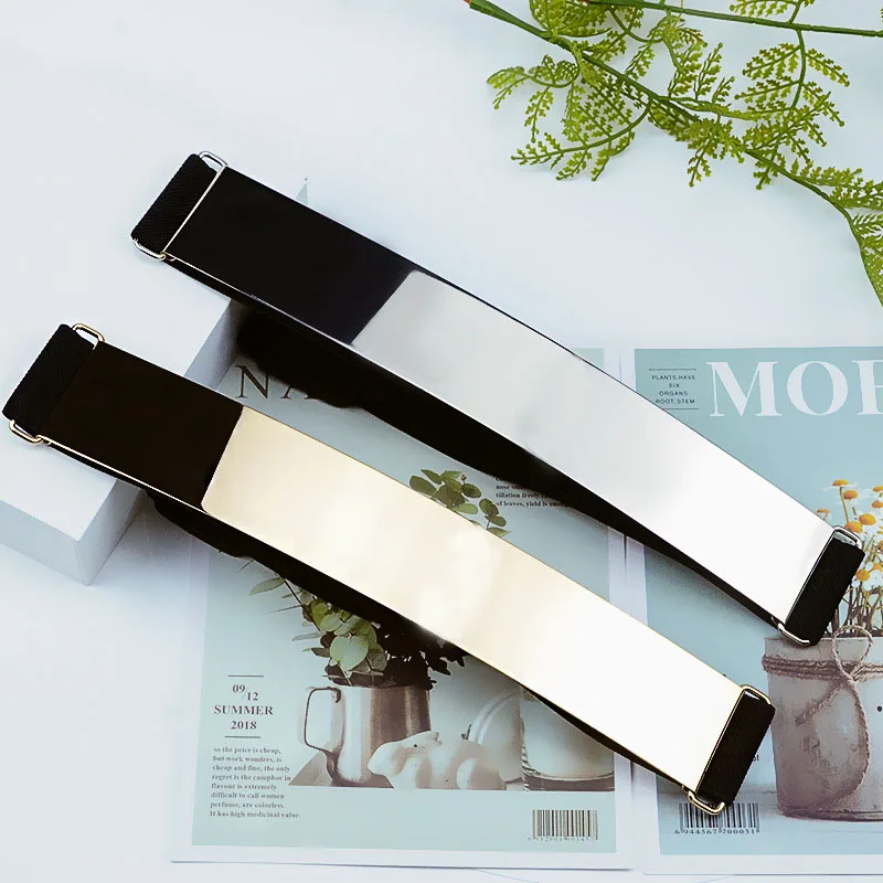 Glossy Style 4cm Width Women Gold Rectangle Sheet Corset Chain Belts For Dress