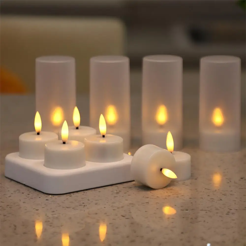 New Rechargeable Set of 12 Available Warm White Flickering Electric Flameless LED Tea Light Candles for Home