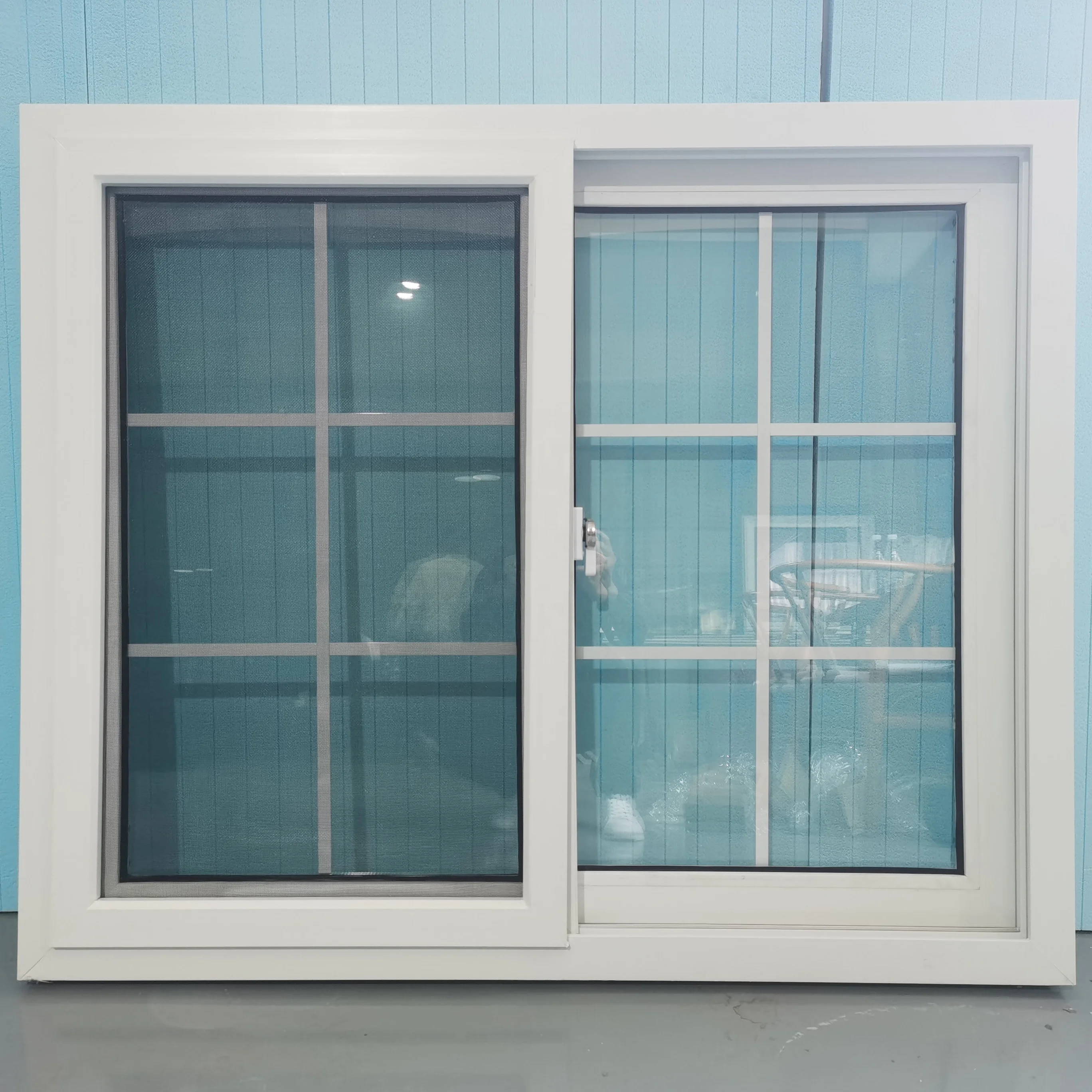Manufacturing sliding windows Upvc double glass plastics window with grill design