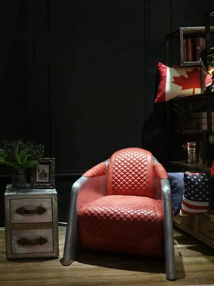 Industrial Style vintage Retro Leather American Accent Armchair