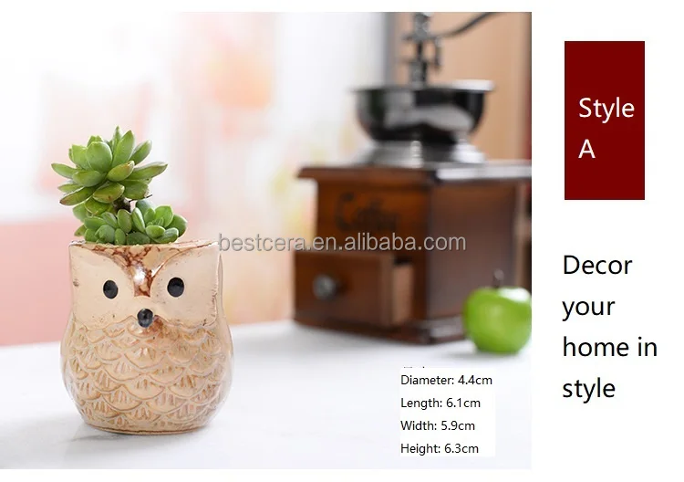 Owl Shaped flower pot decorative succulent pots mini ceramic succulent planter pot a drainage hole