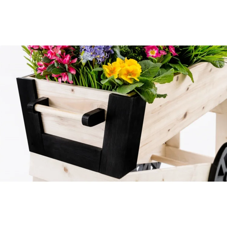 Jaalex Wooden Trolley Raised Garden Bed Flower Planting Bed Outdoor Home Decoration With Wheel