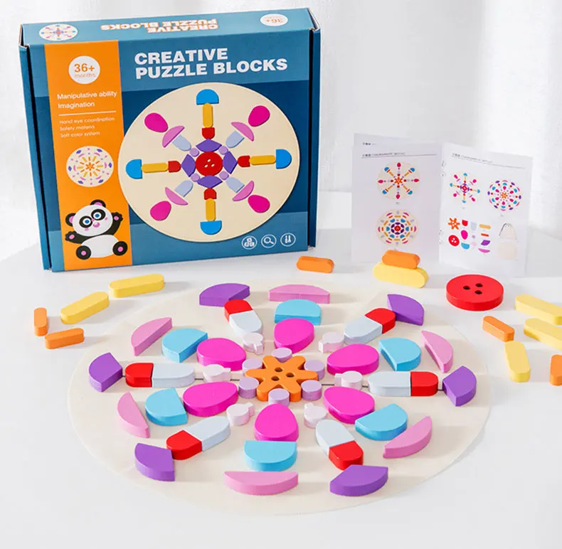 Montessori Early Educational Game toys Colorful Creative Graphical Imagination DIY Kids Board Game Blocks Geo Puzzle