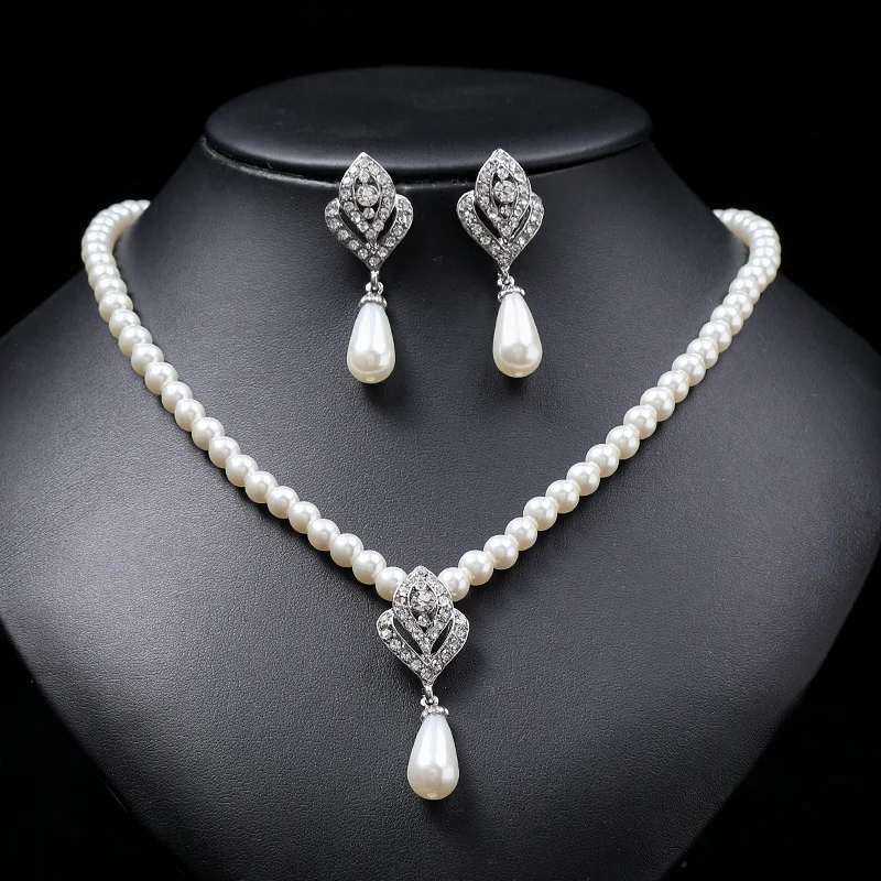 Two Piece Unique Cheap Fine Lovely Fashion Beaded Pearl Necklace Jewelry Set Necklaces For Women
