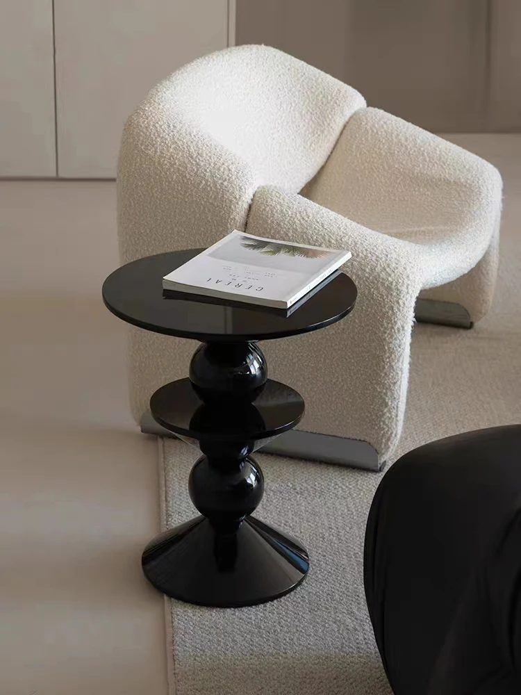 Stylish Black Round Wood Side Table Modern Pedestal Base Apartment decoration table