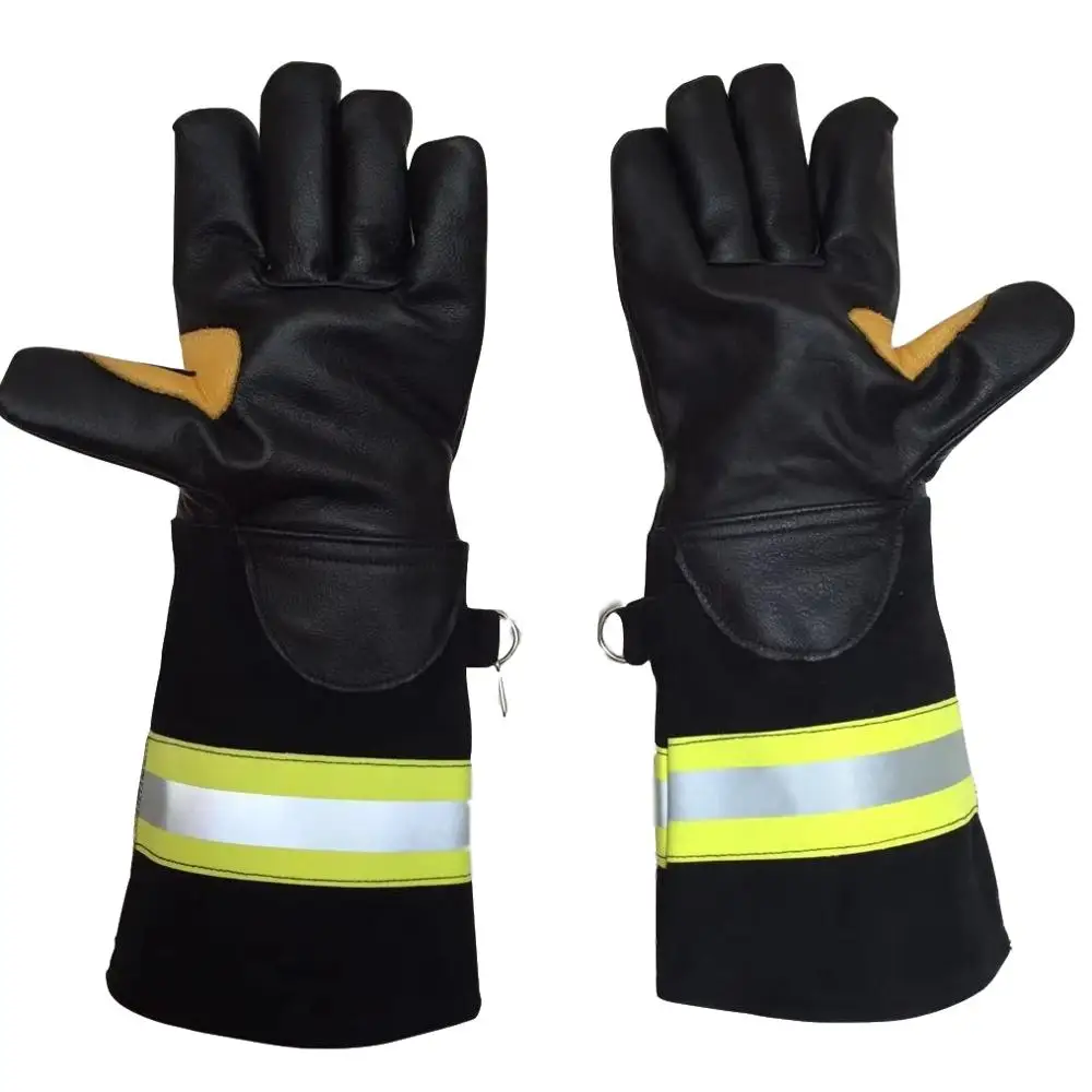 Leather Long Sleeve Firefighter Heat Resistant Safety Works  Extrication Cut Resistant Working Gloves